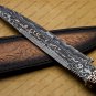 Custom Handmade Damascus Steel Mosaic Bowie Knife Hunting Knife Sheet Handle With Leather Sheath