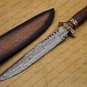 Custom Handmade Damascus Steel Mosaic Bowie Knife Hunting Knife Sheet Handle With Leather Sheath
