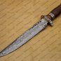 Custom Handmade Damascus Steel Mosaic Bowie Knife Hunting Knife Sheet Handle With Leather Sheath