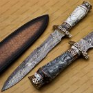 Beautiful Custom Handmade Damascus Steel Dagger Knife with Leather Sheath