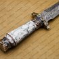 Beautiful Custom Handmade Damascus Steel Dagger Knife with Leather Sheath