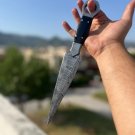 Custom Forged Hunter Knife Damascus Steel Boot Throwing Dagger Hunting Knife Bone and Brass + Cover