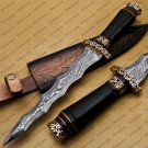 Beautiful Custom Handmade Damascus Steel Dagger Knife with Leather Sheath