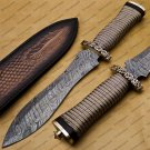 Beautiful Custom Handmade Damascus Steel Dagger Knife with Leather Sheath