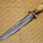 Custom Handmade Damascus Steel Mosaic Bowie Knife Hunting Knife Sheet Handle With Leather Sheath