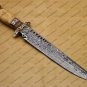 Custom Handmade Damascus Steel Mosaic Bowie Knife Hunting Knife Sheet Handle With Leather Sheath