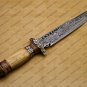 Custom Handmade Damascus Steel Mosaic Bowie Knife Hunting Knife Sheet Handle With Leather Sheath