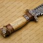Custom Handmade Damascus Steel Mosaic Bowie Knife Hunting Knife Sheet Handle With Leather Sheath