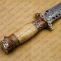 Custom Handmade Damascus Steel Mosaic Bowie Knife Hunting Knife Sheet Handle With Leather Sheath