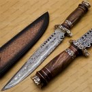 Custom Handmade Damascus Steel Mosaic Bowie Knife Hunting Knife Sheet Handle With Leather Sheath