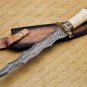 Beautiful Custom Handmade Damascus Steel Dagger Knife with Leather Sheath