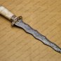 Beautiful Custom Handmade Damascus Steel Dagger Knife with Leather Sheath