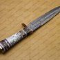 Custom Handmade Damascus Steel Mosaic Bowie Knife Hunting Knife Sheet Handle With Leather Sheath