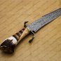 Handmade Damascus Steel Mosaic Bowie Knife Hunting Knife with Bone Handle Sheath