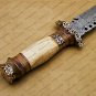 Custom Handmade Damascus Steel Mosaic Bowie Knife Hunting Knife Sheet Handle With Leather Sheath