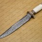 Custom Handmade Damascus Steel Mosaic Bowie Knife Hunting Knife Sheet Handle With Leather Sheath