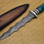 Beautiful Custom Handmade Damascus Steel Dagger Knife with Leather Sheath