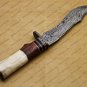 Custom Handmade Damascus Steel Mosaic Bowie Knife Premium Hunting Knife with Sheet Handle + Sheath