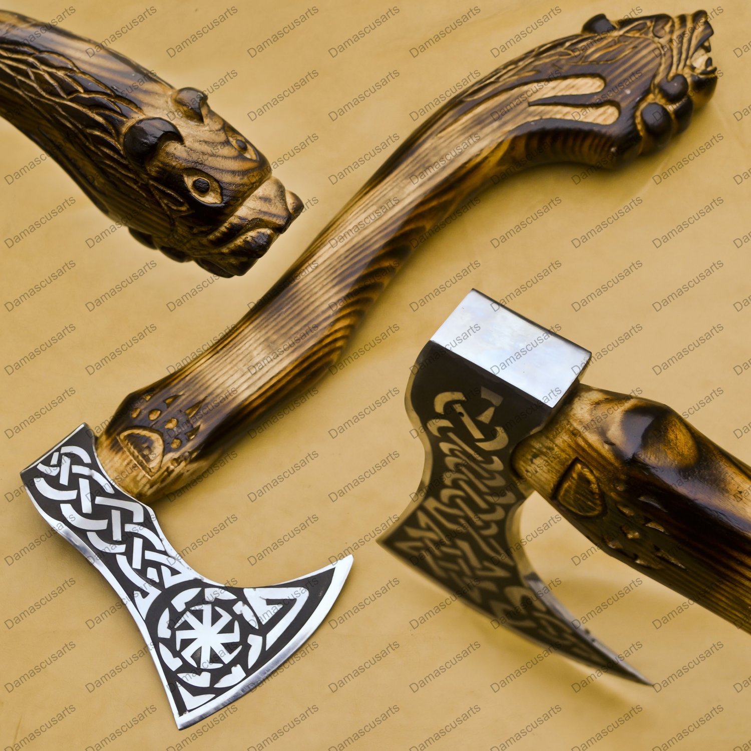 Handcrafted Viking Axe Set Forged Carbon Steel with Engraved Ash Wood Handle Perfect Birthday Gift