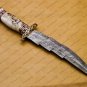 Custom Handmade Damascus Steel Mosaic Bowie Knife Premium Hunting Knife with Sheet Handle + Sheath