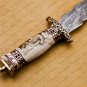 Custom Handmade Damascus Steel Mosaic Bowie Knife Premium Hunting Knife with Sheet Handle + Sheath