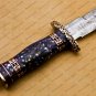 Custom Handmade Damascus Steel Mosaic Bowie Knife Premium Hunting Knife with Sheet Handle + Sheath