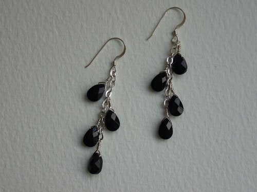 SOLD: Black Faceted Glass Bead & Sterling Silver Earrings