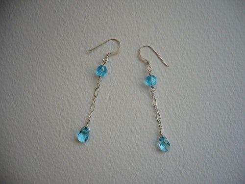 Light Blue Sterling Silver Chain Dangle Earrings