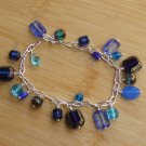 Gorgeous Blue Glass Beads Silver Charm Bracelet