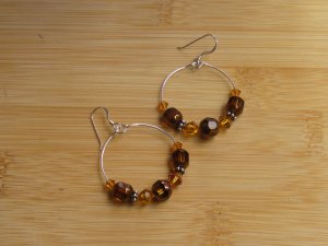 Honey & Amber Colored Beads on Medium Sized Stering Silver Hoops