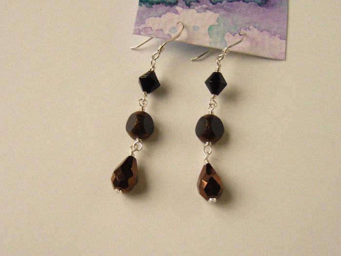Elegant Black and Brown Czech Glass Bead Earrings