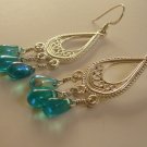 Silver Dangly Earrings with Blue Glass Beads