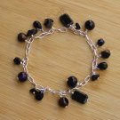 B022: Black & Silver Glass Bead Charm Bracelet