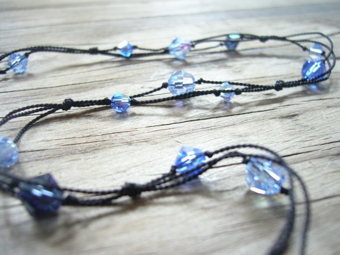 Black Silk & Blue Swarovski Glass Bead Necklace