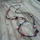 Black Silk & Red Swarovski Glass Bead Necklace