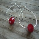 Eye Catching Long Silver Hoop with Bright Red Glass Bead