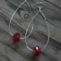 Eye Catching Long Silver Hoop with Bright Red Glass Bead