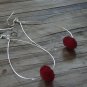 Eye Catching Long Silver Hoop with Bright Red Glass Bead