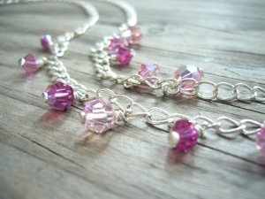 Lovely Pink Crystals and Silver Chain Necklace