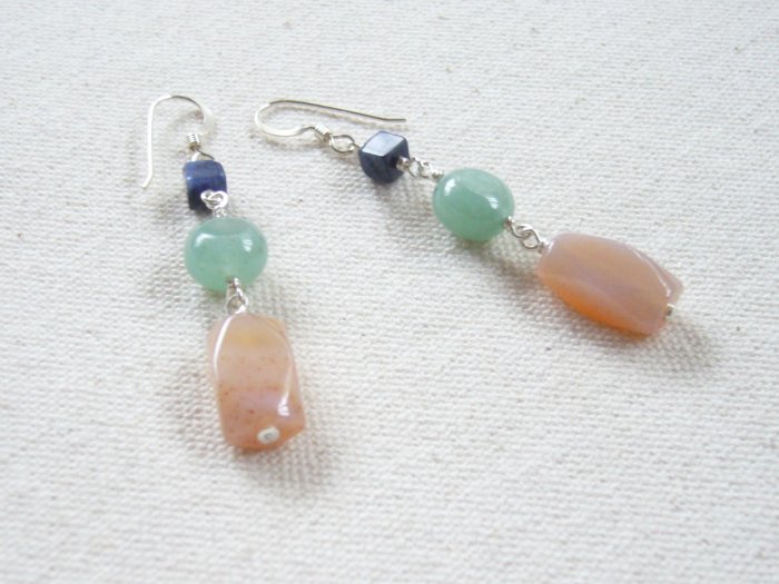 Sterling Silver Wire Wrapped Cool Toned Stone Earrings