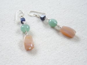 Sterling Silver Wire Wrapped Cool Toned Stone Earrings