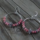 Natural Pink & Silver Hoop Earrings