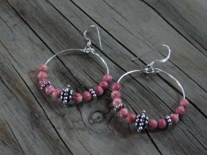 Natural Pink & Silver Hoop Earrings