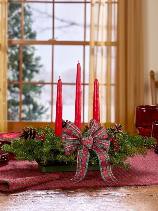 Holiday Tartan 3Taper Balsam Centerpiece
