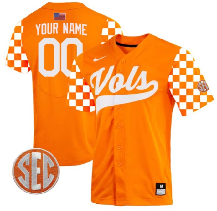Custom Tennessee Vols Jersey Baseball &acirc;��Checkerboard&acirc;�� Stitched Orange SEC Patch