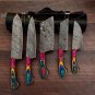 5pice Handmade Damascuse Kitchen Chef Set wood Handle with Lethathe Rolbeg