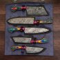 5pice Handmade Damascuse Kitchen Chef Set wood Handle with Lethathe Rolbeg