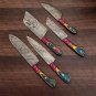 5pice Handmade Damascuse Kitchen Chef Set wood Handle with Lethathe Rolbeg