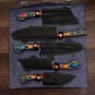 5pice Handmade Damascuse Kitchen Chef Set wood Handle with Lethathe Rolbeg