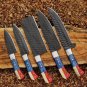 5pice Handmade High Steel 1095 Kitchen Chef Set wood Handle with Lethathe Rolbag